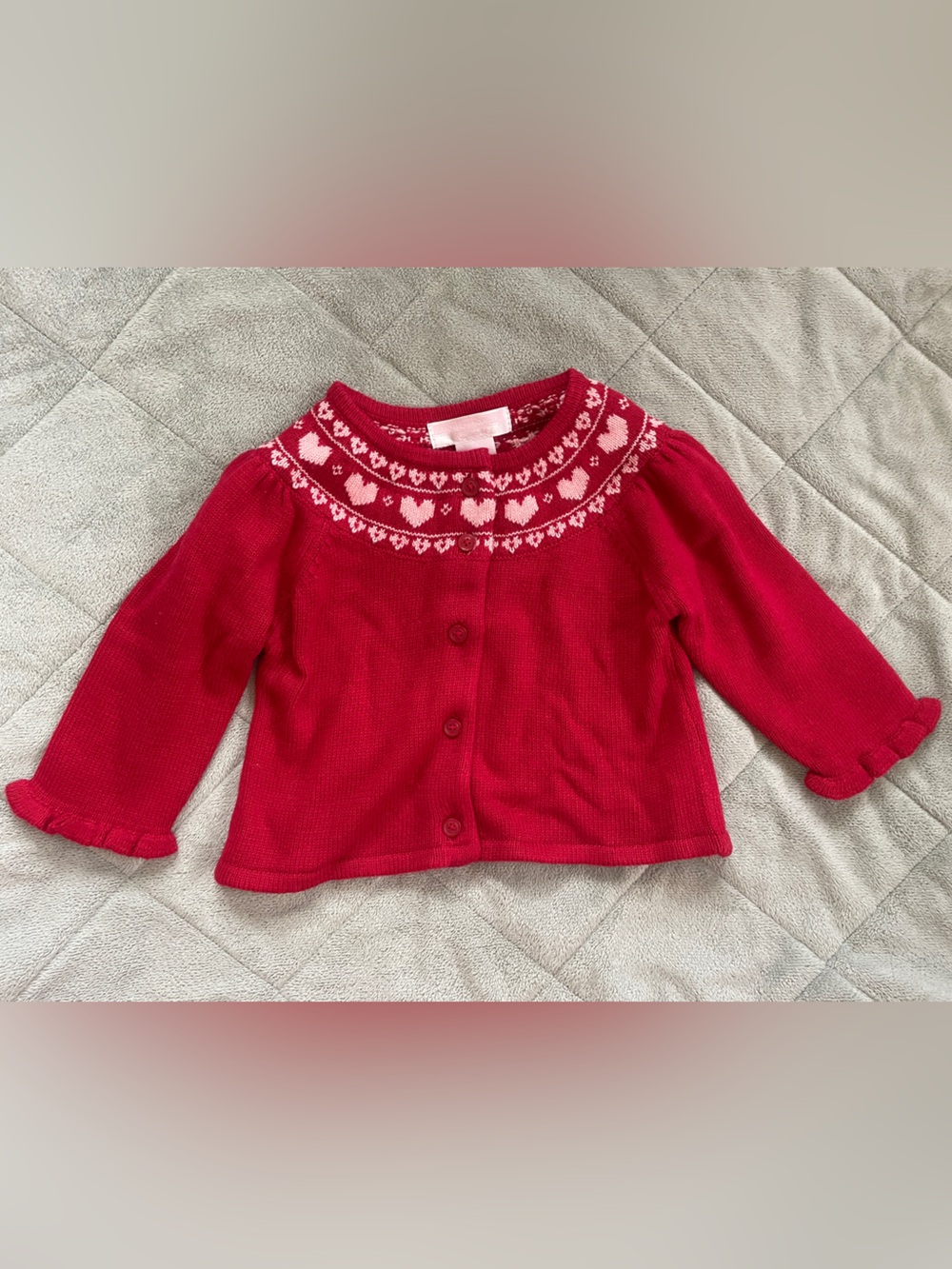 Janie and Jack Red Knit Cardigan with Pink Heart Yoke